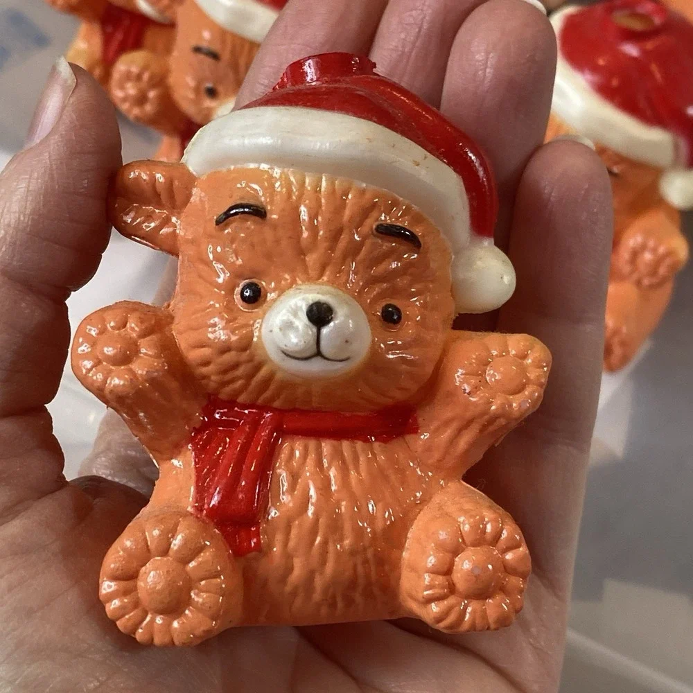 Vintage Christmas Teddy Bear Blow Mold Light Covers 3